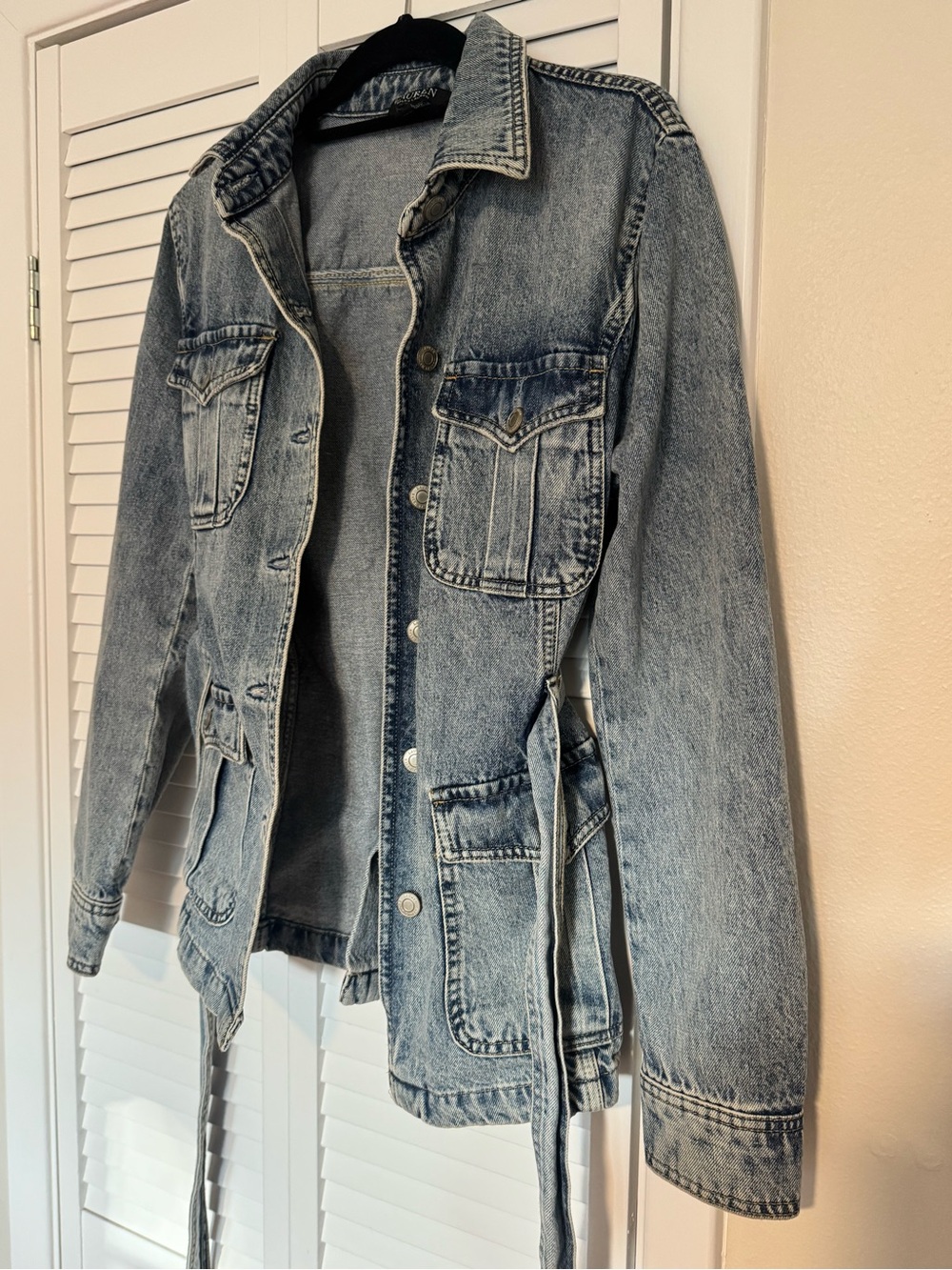 Lauren Ralph Lauren Light Blue Denim Belted Jean Jacket - Picture 5 of 6